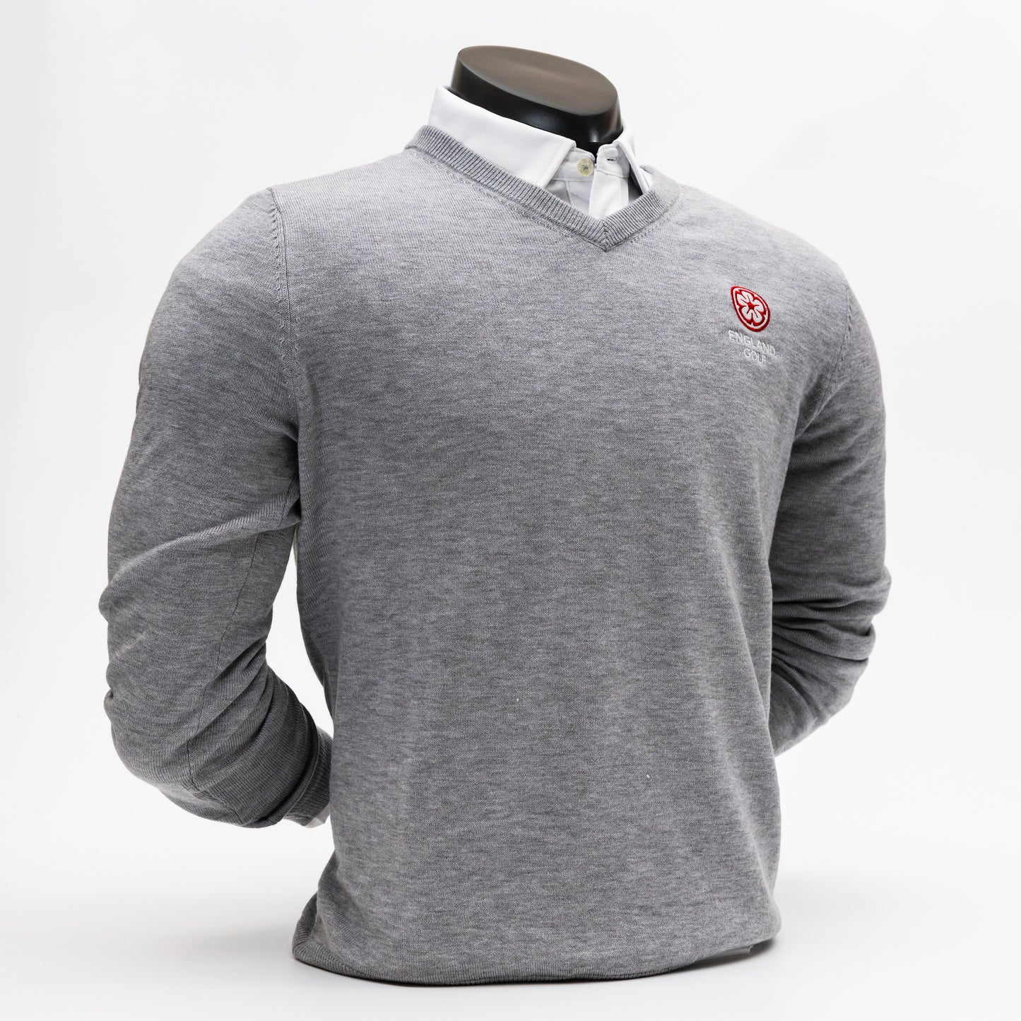 England Golf FJ Wool Blend V-Neck Pullover. Heather Grey