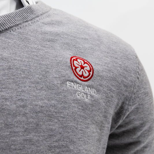 England Golf FJ Wool Blend V-Neck Pullover. Heather Grey